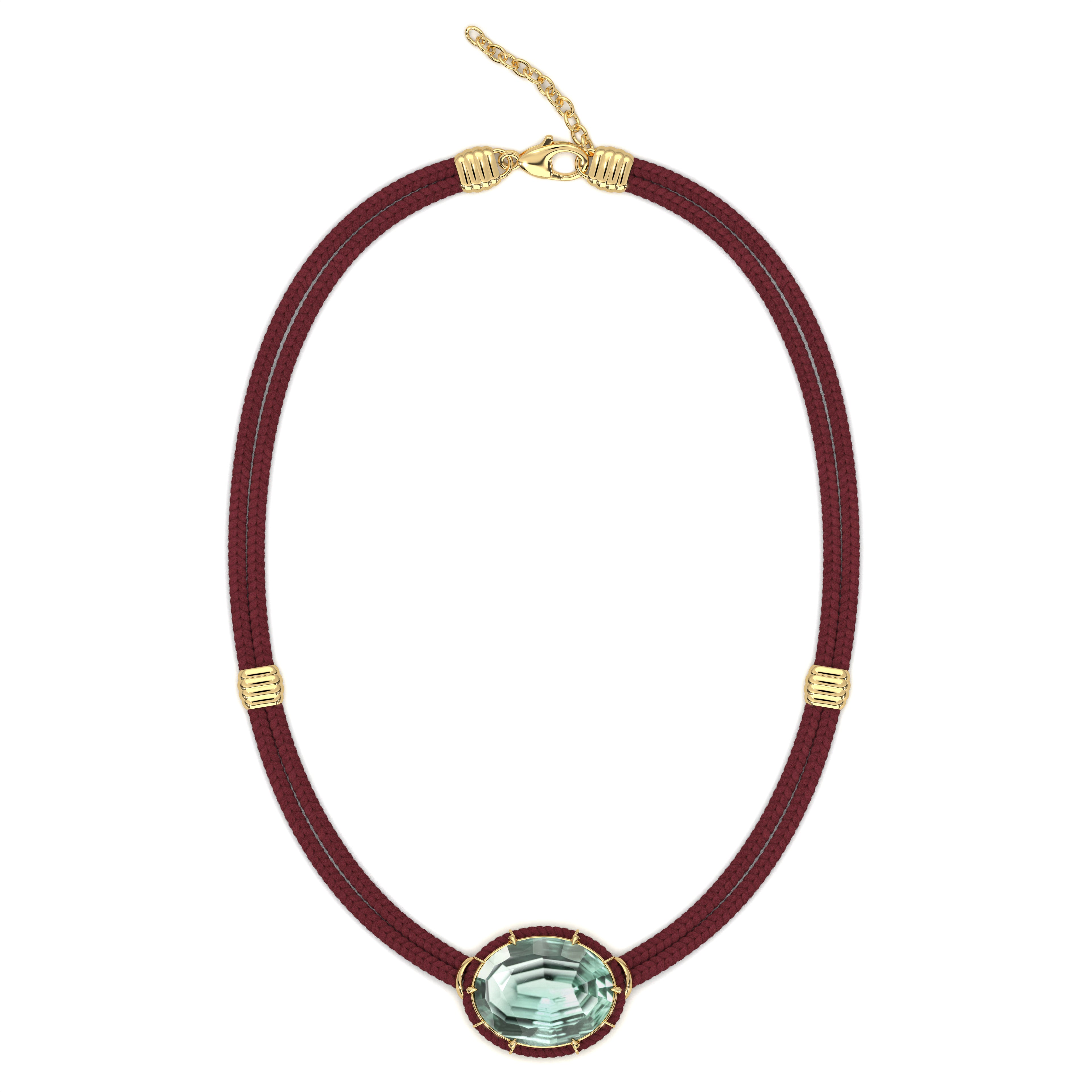 Concave-Cut Green Amethyst Silk Cord Pendant - Rust
