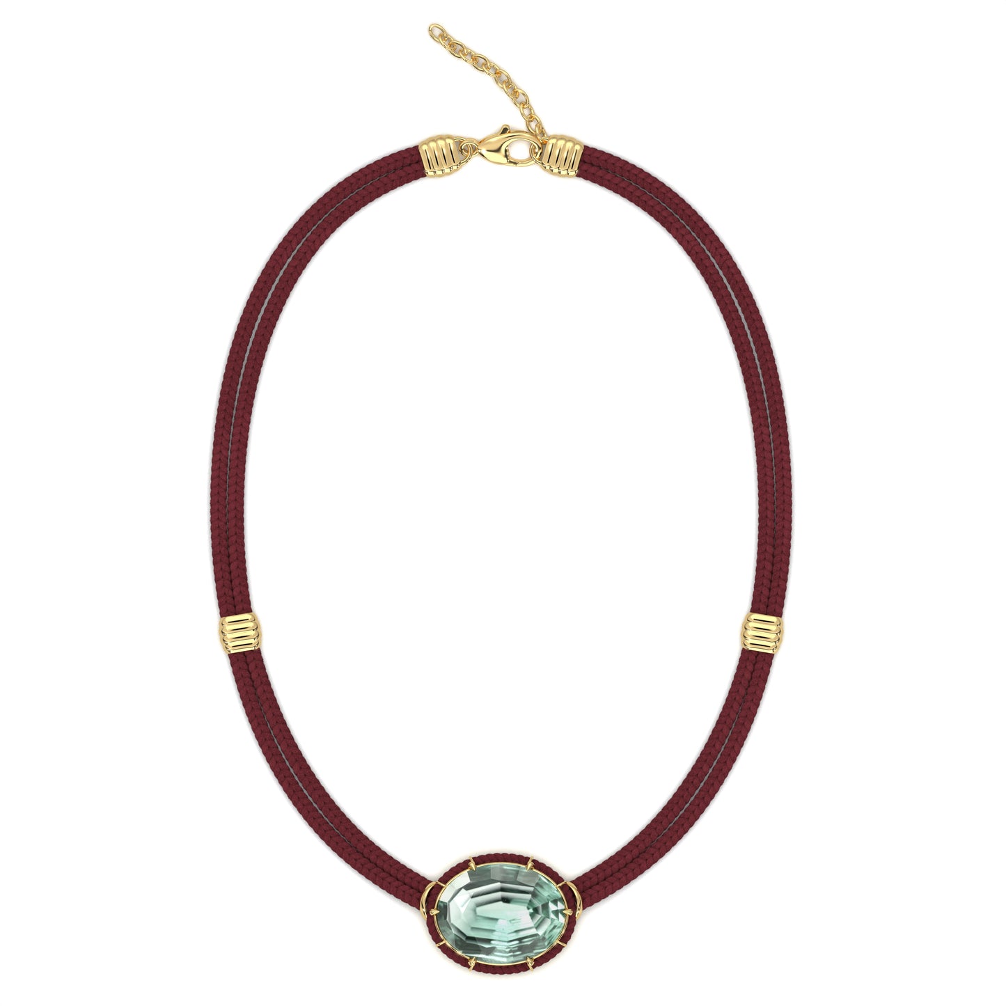 Concave-Cut Green Amethyst Silk Cord Pendant - Rust