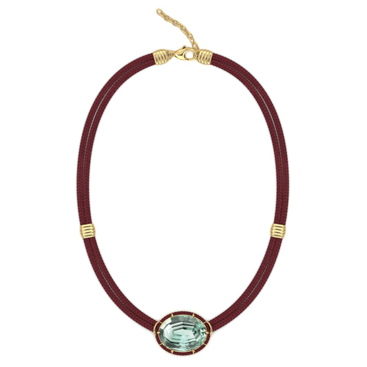 Concave-Cut Green Amethyst Silk Cord Pendant - Rust