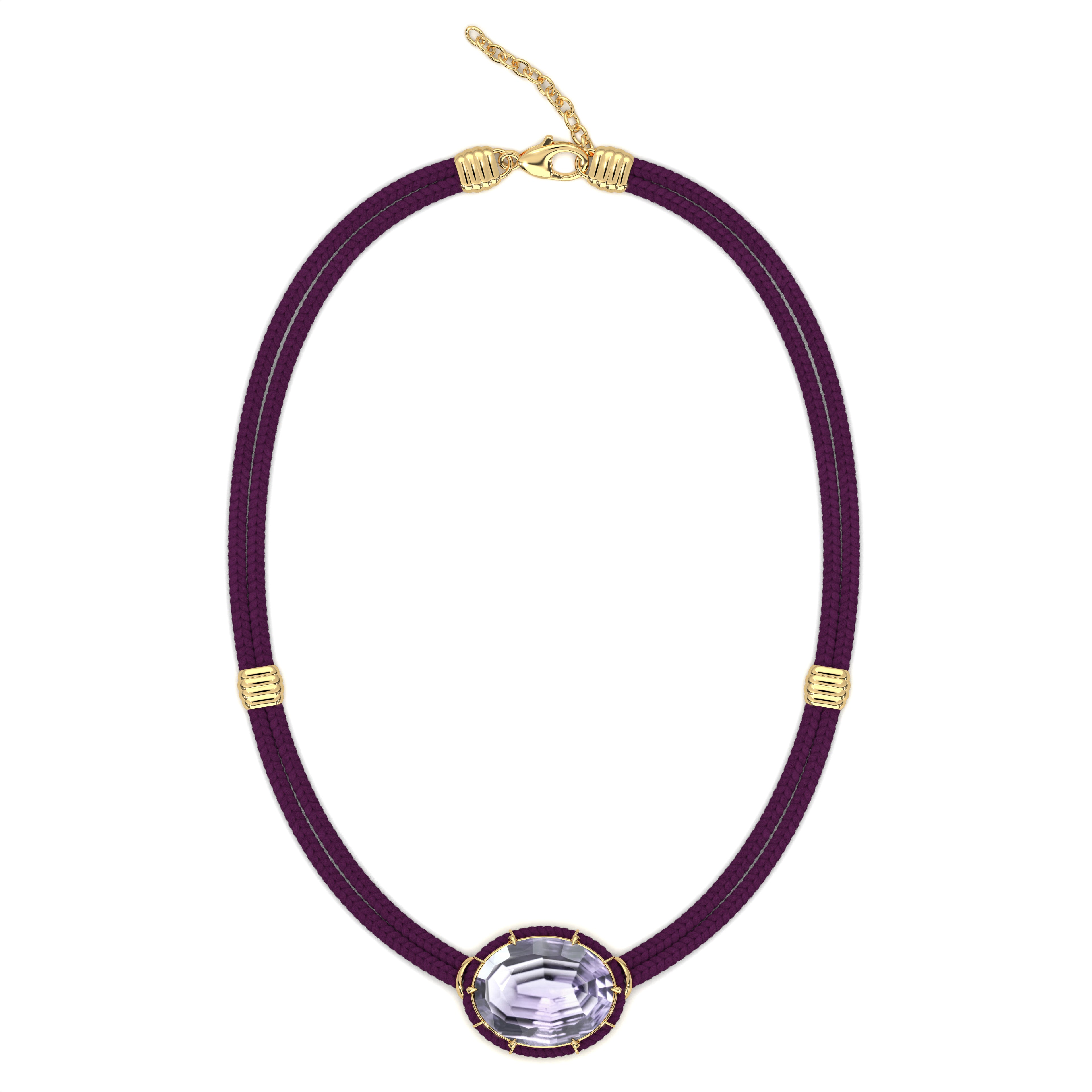 Pendentif Cordon Soie Améthyste Violette Taille Concave - Prune