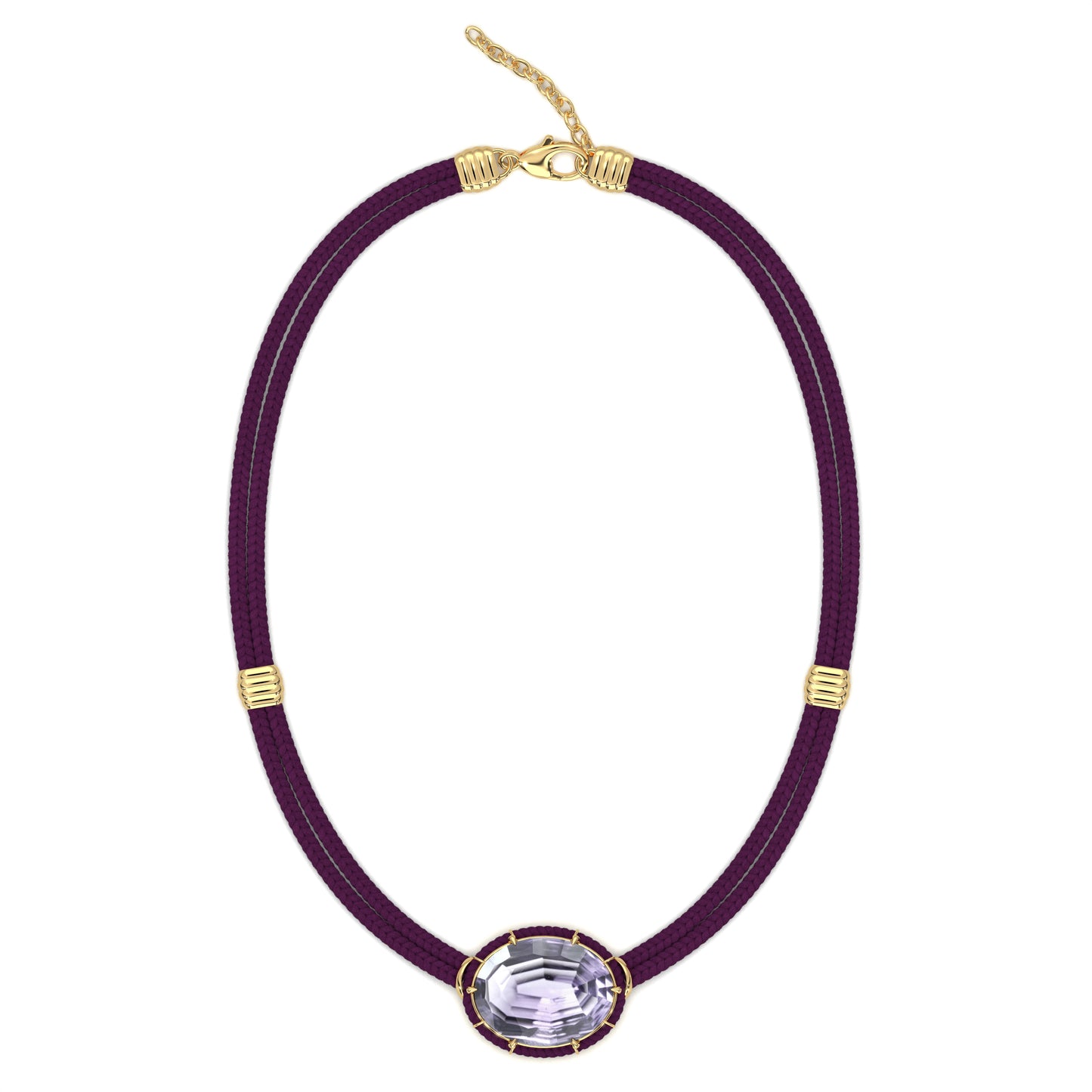 Pendentif Cordon Soie Améthyste Violette Taille Concave - Prune
