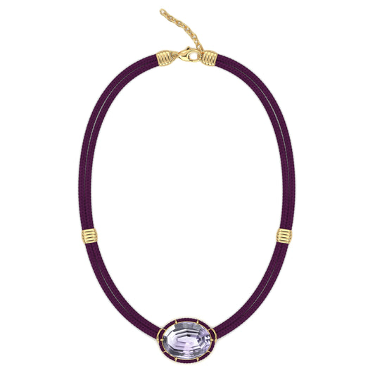 Concave-Cut Purple Amethyst Silk Cord Pendant - Plum