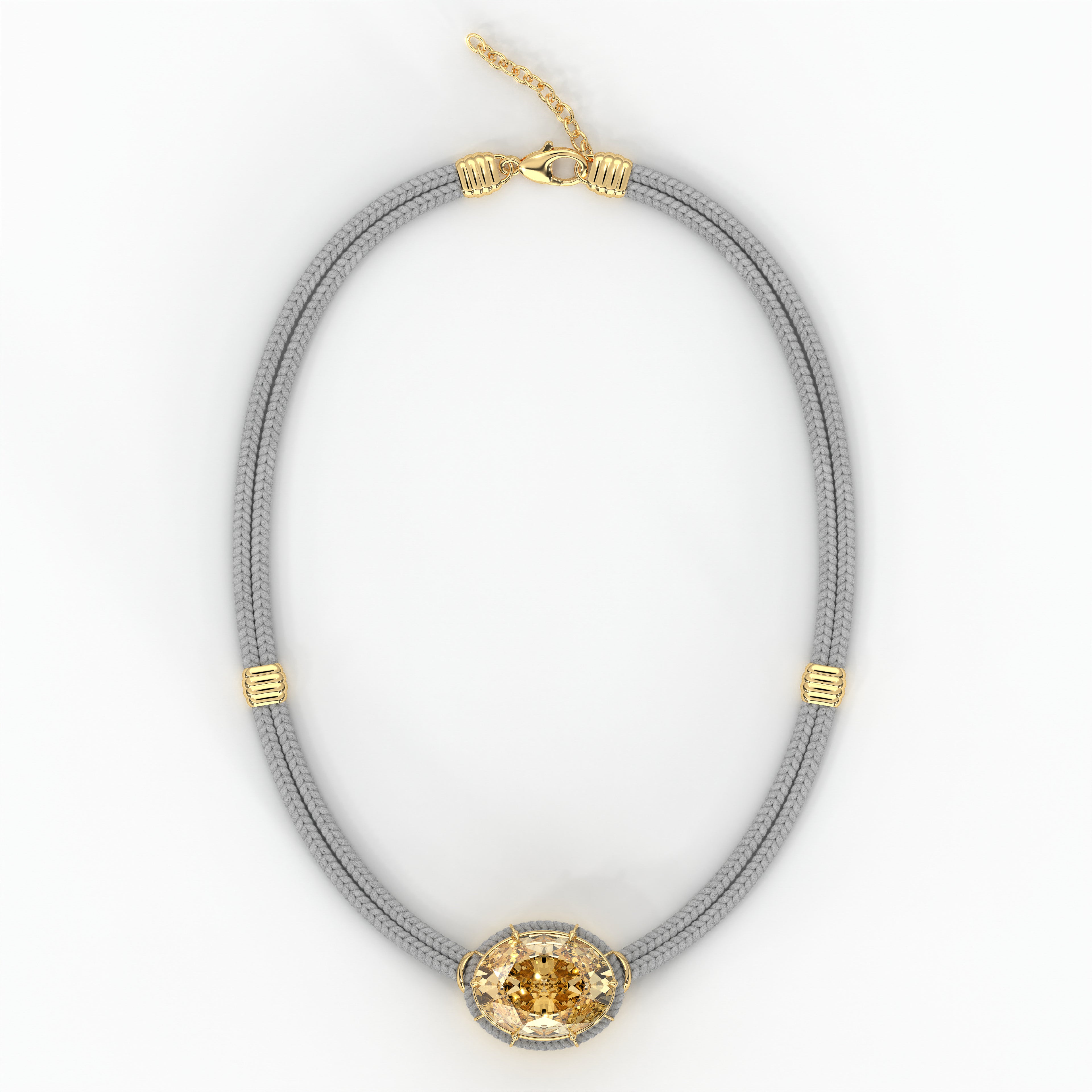 Pendentif en Citrine sur Cordon de Soie - Gris Clair