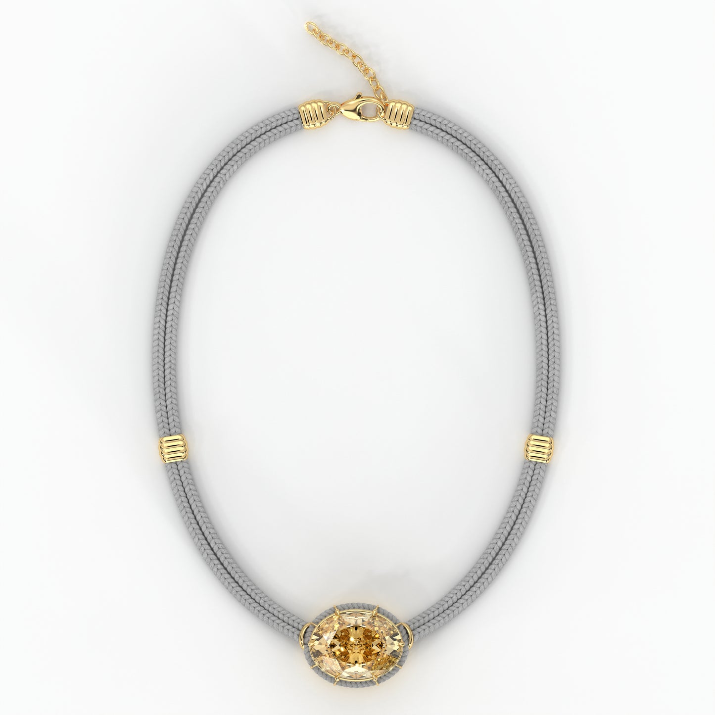 Pendentif en Citrine sur Cordon de Soie - Gris Clair