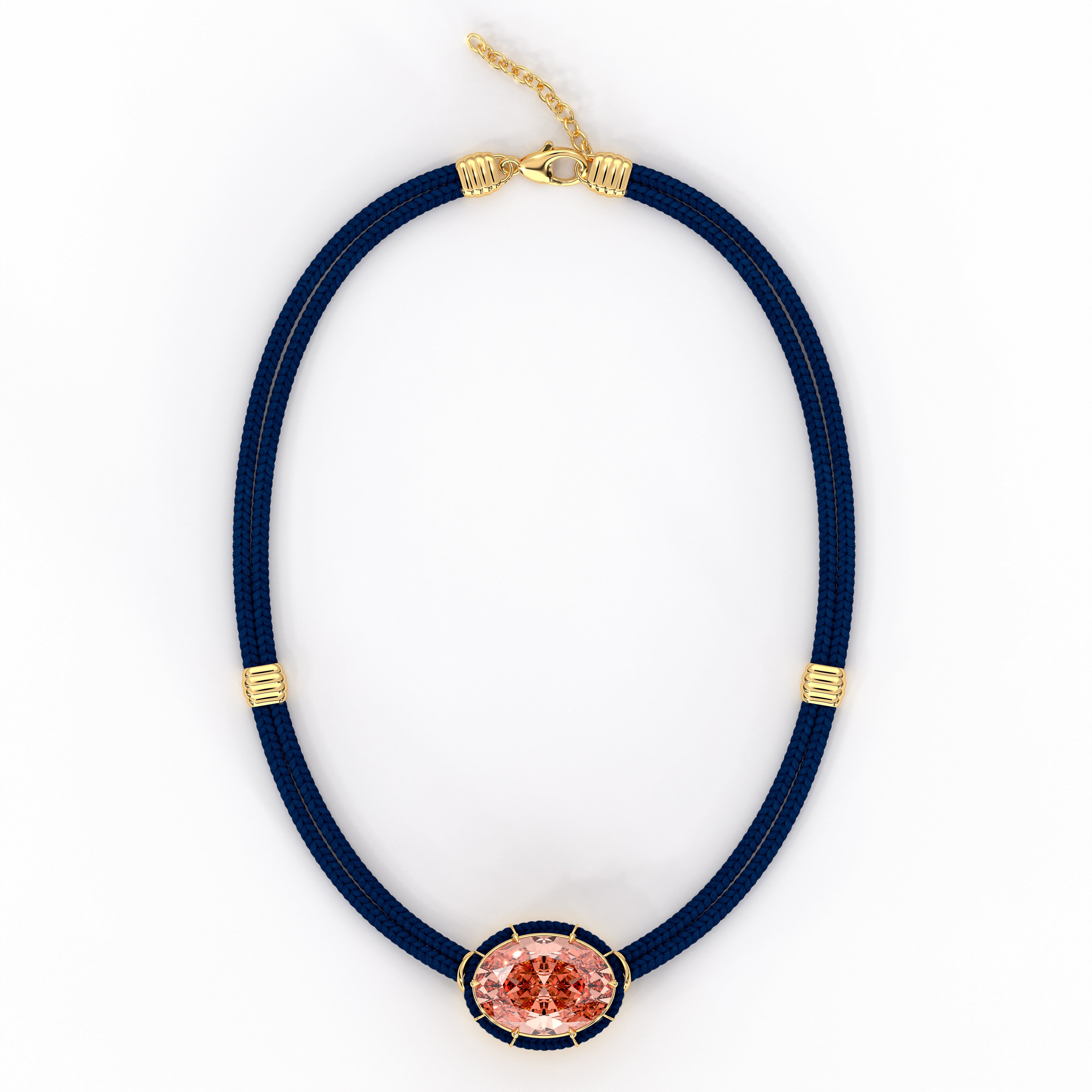 Padparadscha Sapphire Silk Cord Pendant - Navy Blue