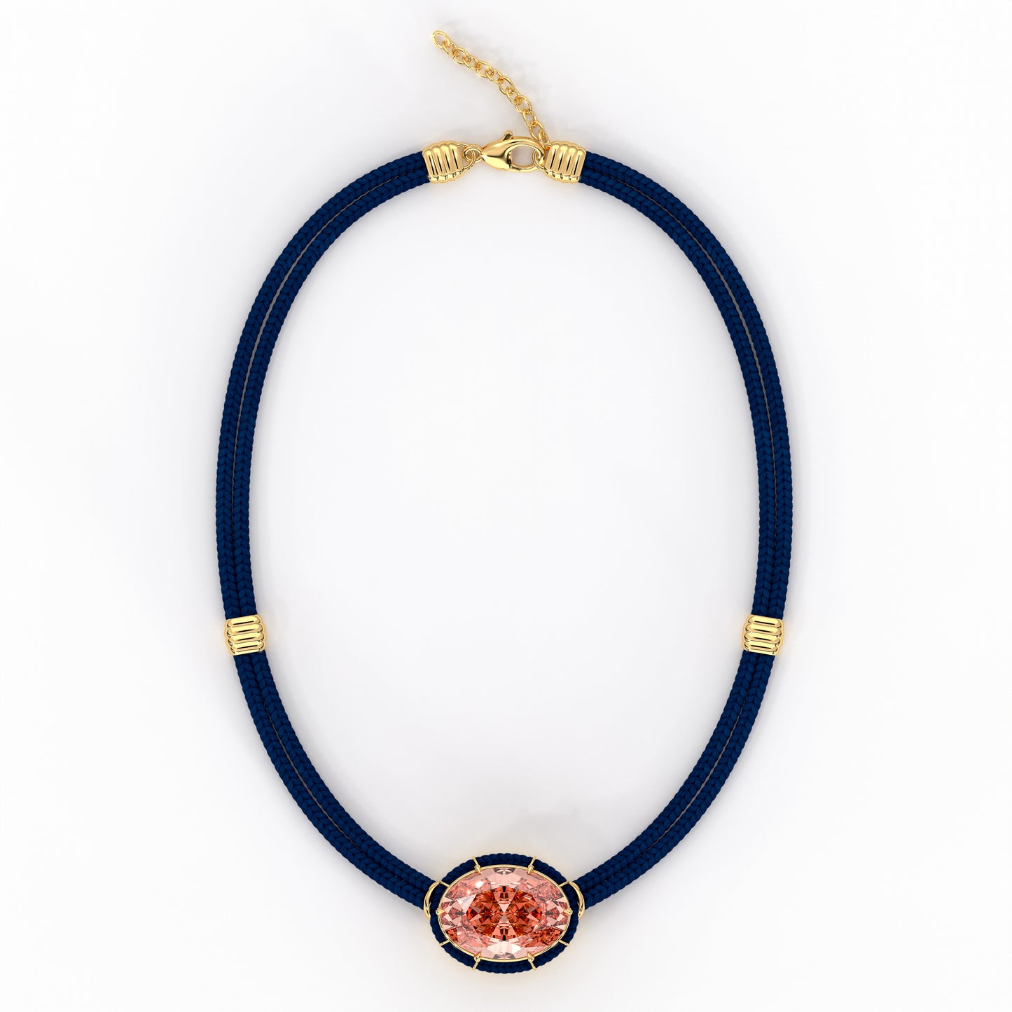 Padparadscha Sapphire Silk Cord Pendant - Navy Blue