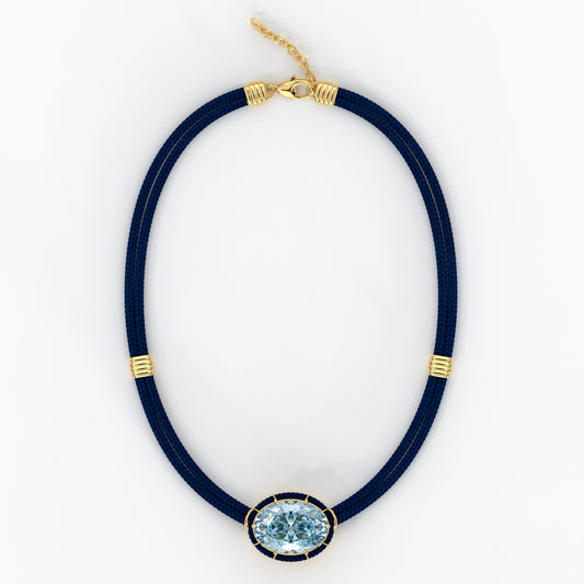 Blue Topaz Silk Cord Pendant - Navy Blue