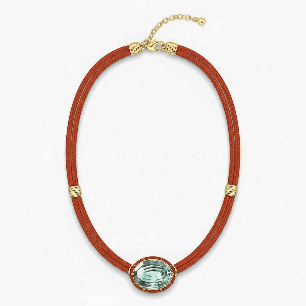 Pendentif en cordon de soie avec améthyste verte taillée concave - Vermillon