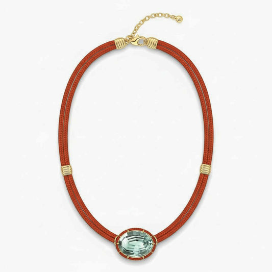 Concave-Cut Green Amethyst Silk Cord Pendant - Vermillion